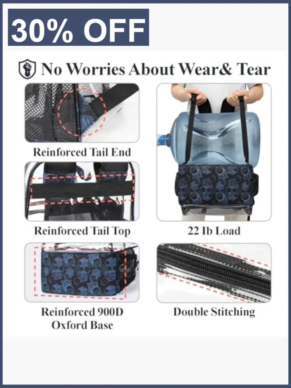 Heavy Duty Clear Backpack for School, 17 Inch Laptop Bookbag, Padded Straps,